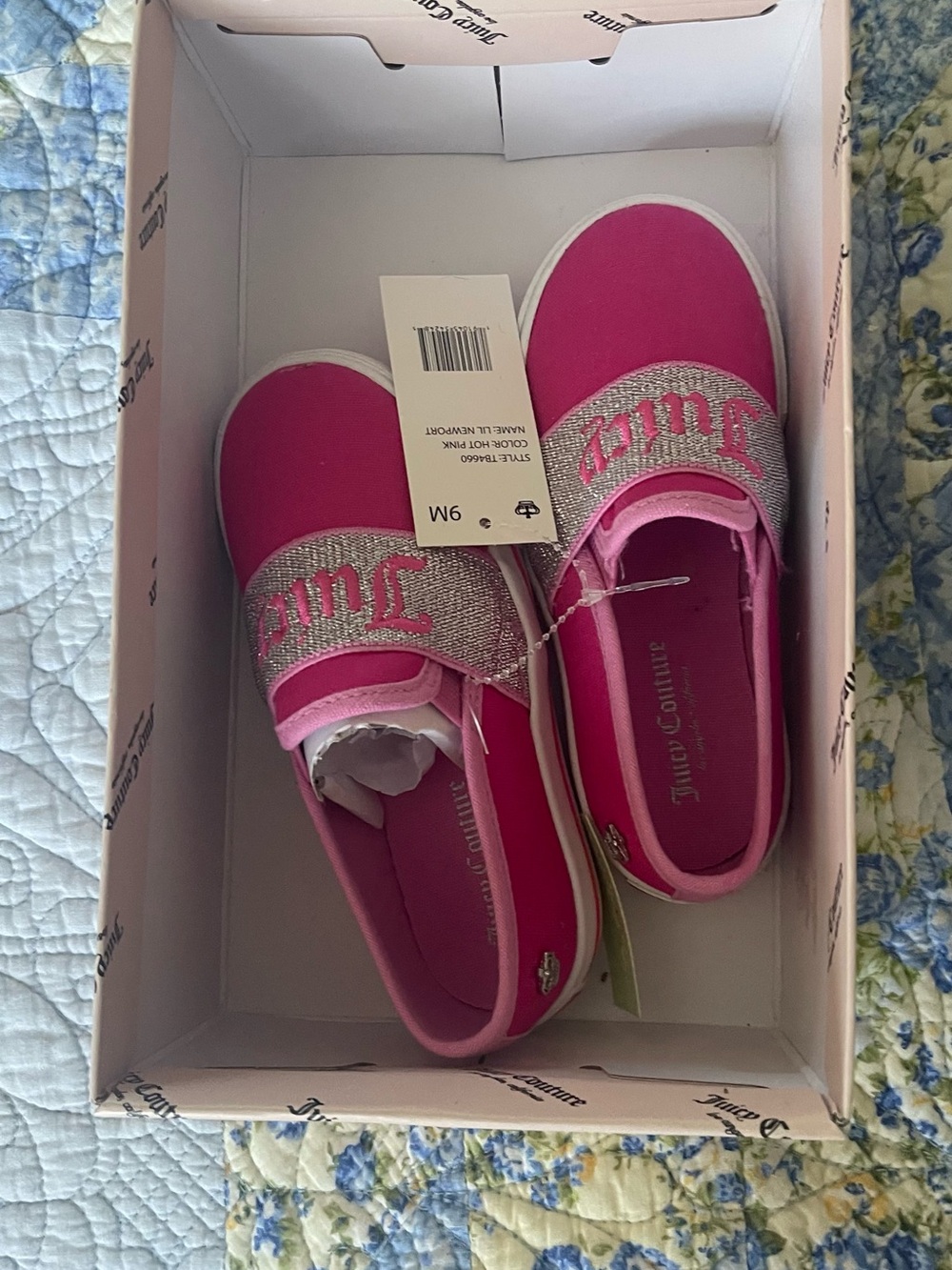Juicy Couture Girls Hot Pink Slip-On Sneakers with Sparkle Strap
